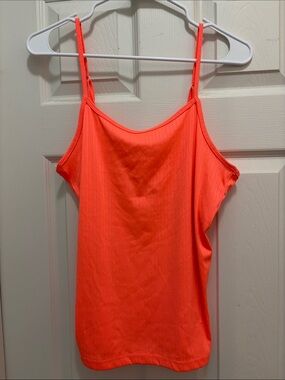 Neon Orange Ribbed Spaghetti Strap Tank Top